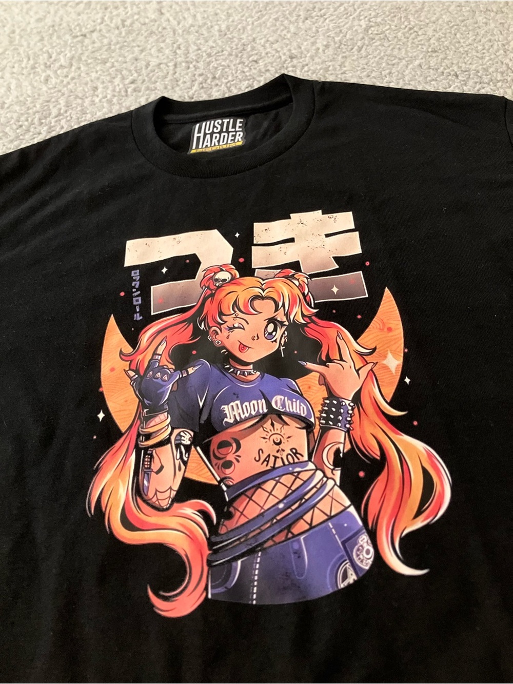 Anime Nerd Moon Child Punk Rock Sailor Moon Black Tee Size Medium